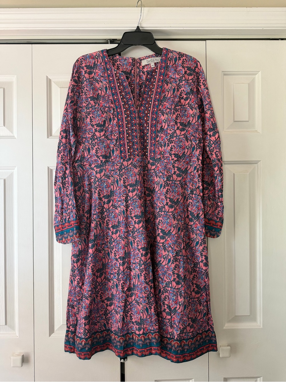 Bella Tu Pink Floral Long-Sleeve Boho Dress